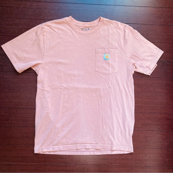 Carhartt Pocket Shirt Light Pink / Salmon Short Sleeve Workwear Shirt Medium - Picture 1 of 4